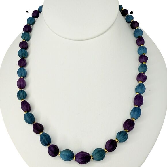 Purple & Teal Dyed Seed Beaded Long Layering Necklace 32" Chain Jewelry - Picture 2 of 11